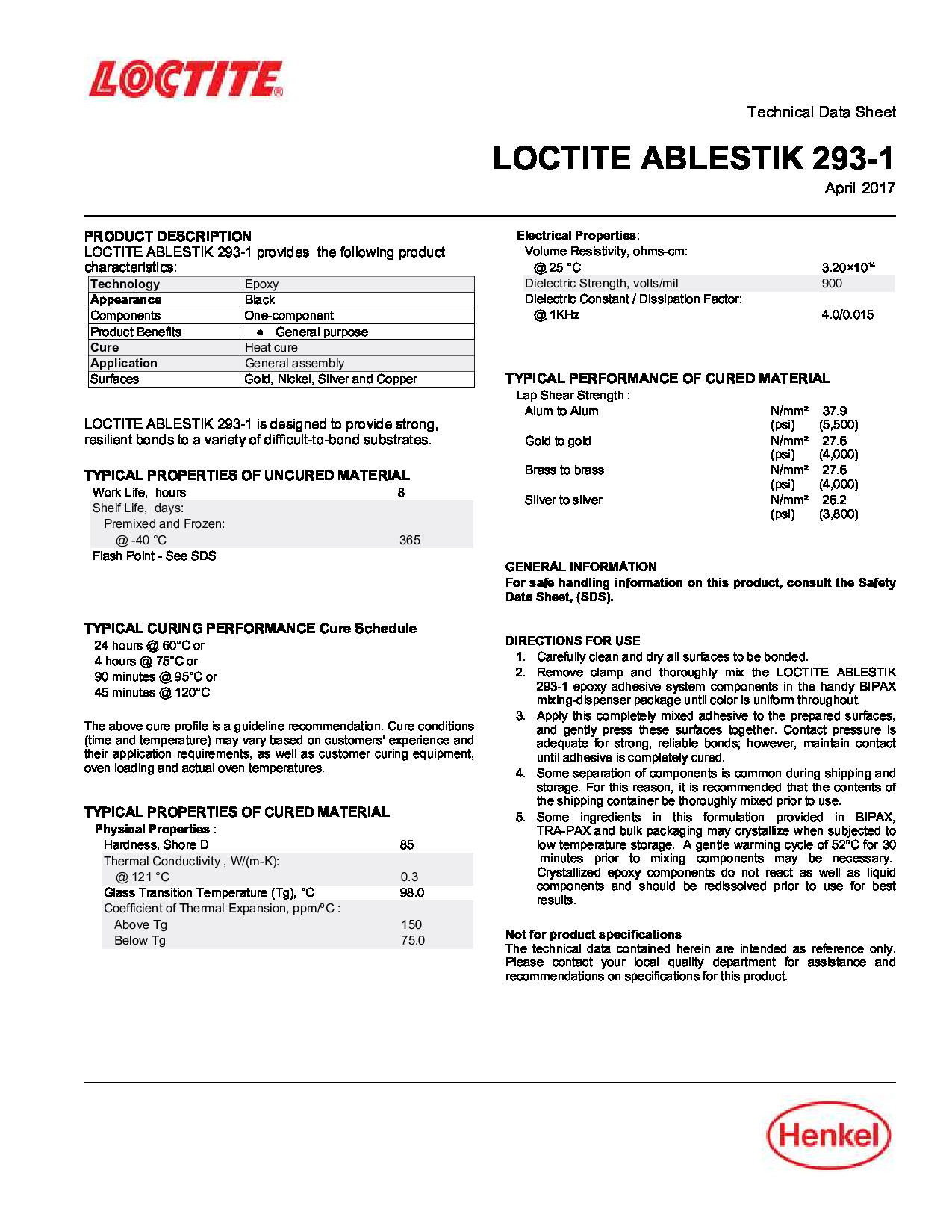 Ablestik 293 1 En Tds