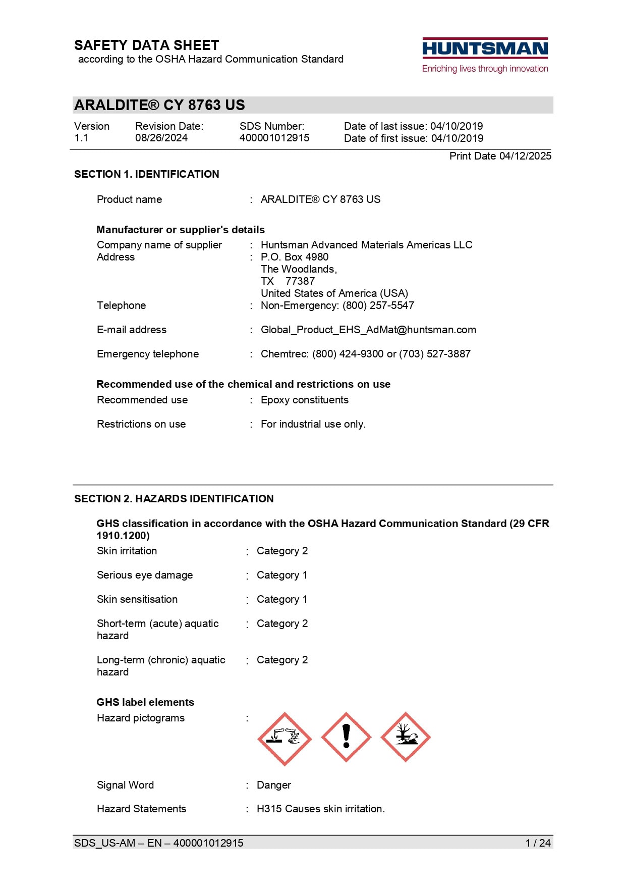 Araldite Cy 8763 Us Sds
