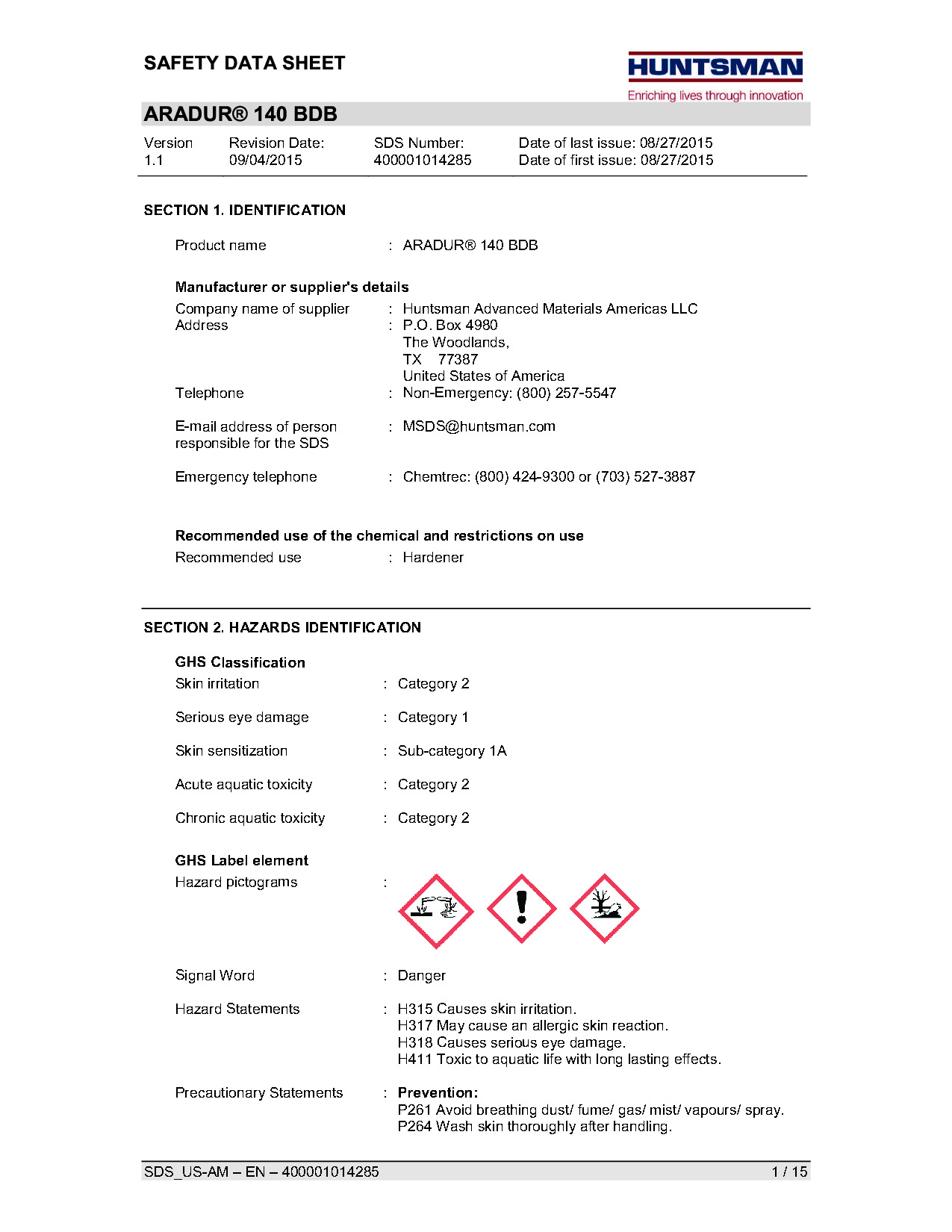 Aradur 140 BDB GHS SDS