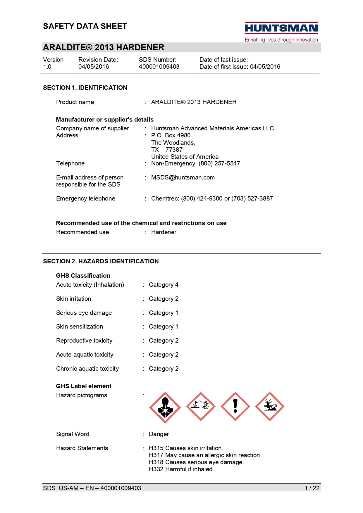 Araldite 2013 Hardener SDS