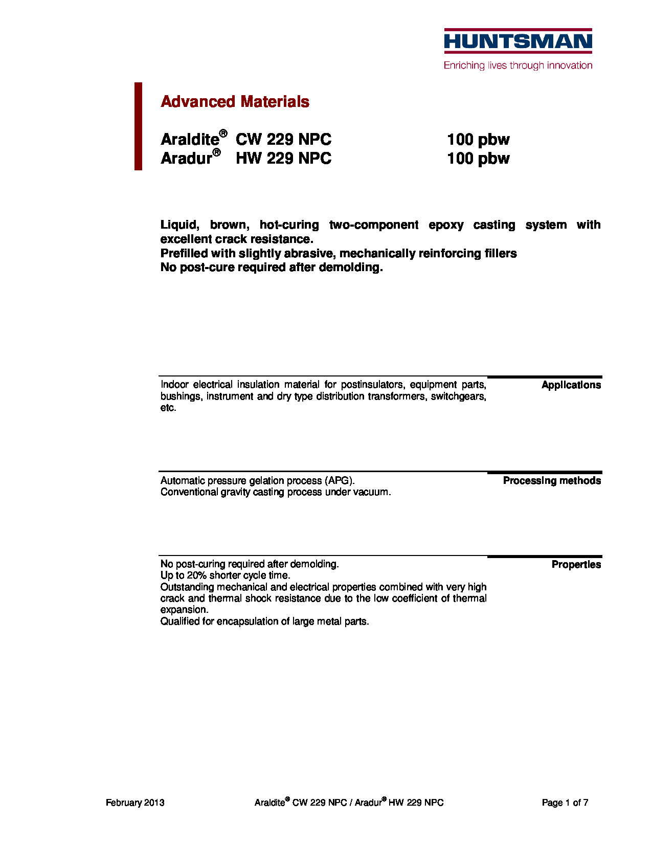 Araldite CW 229 NPC HW 229 NPC TDS