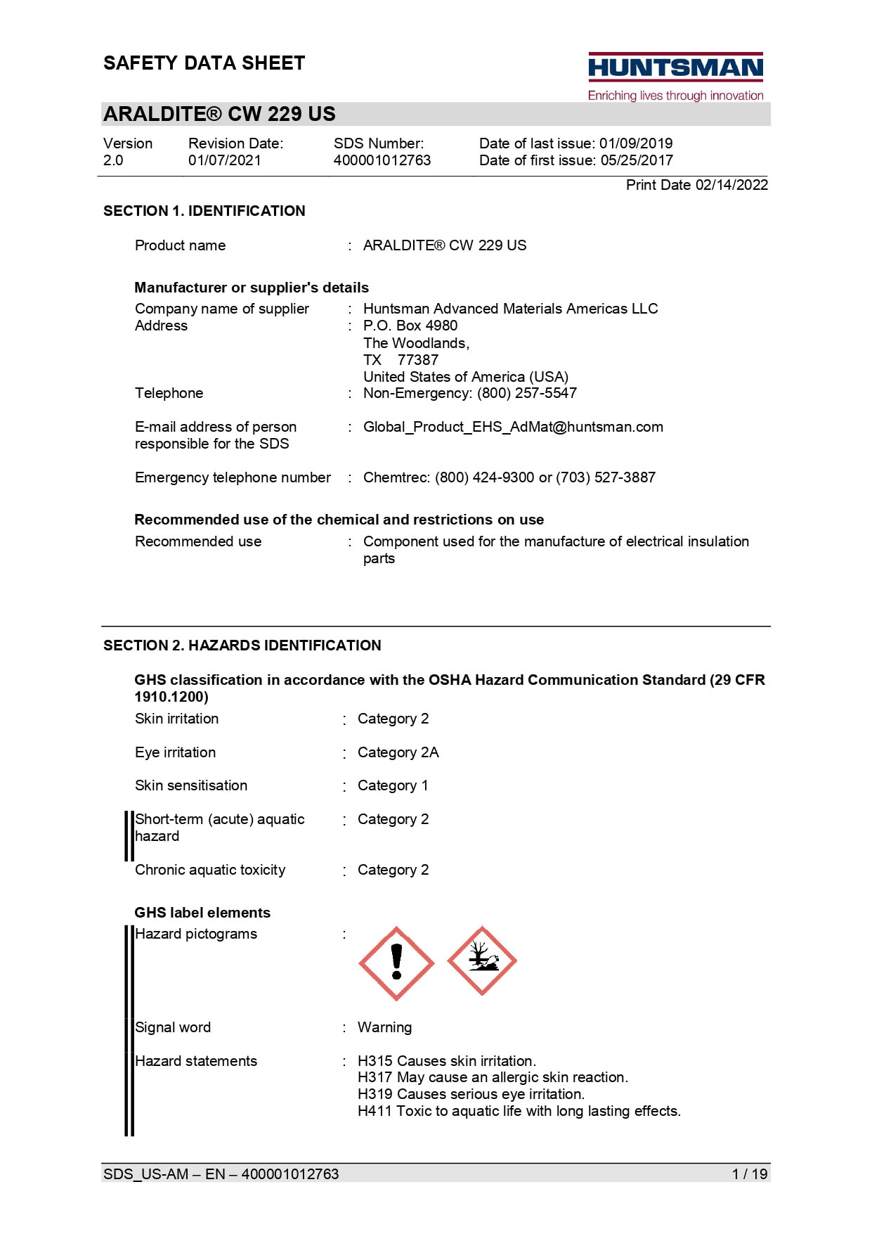 Araldite CW 229 US SDS