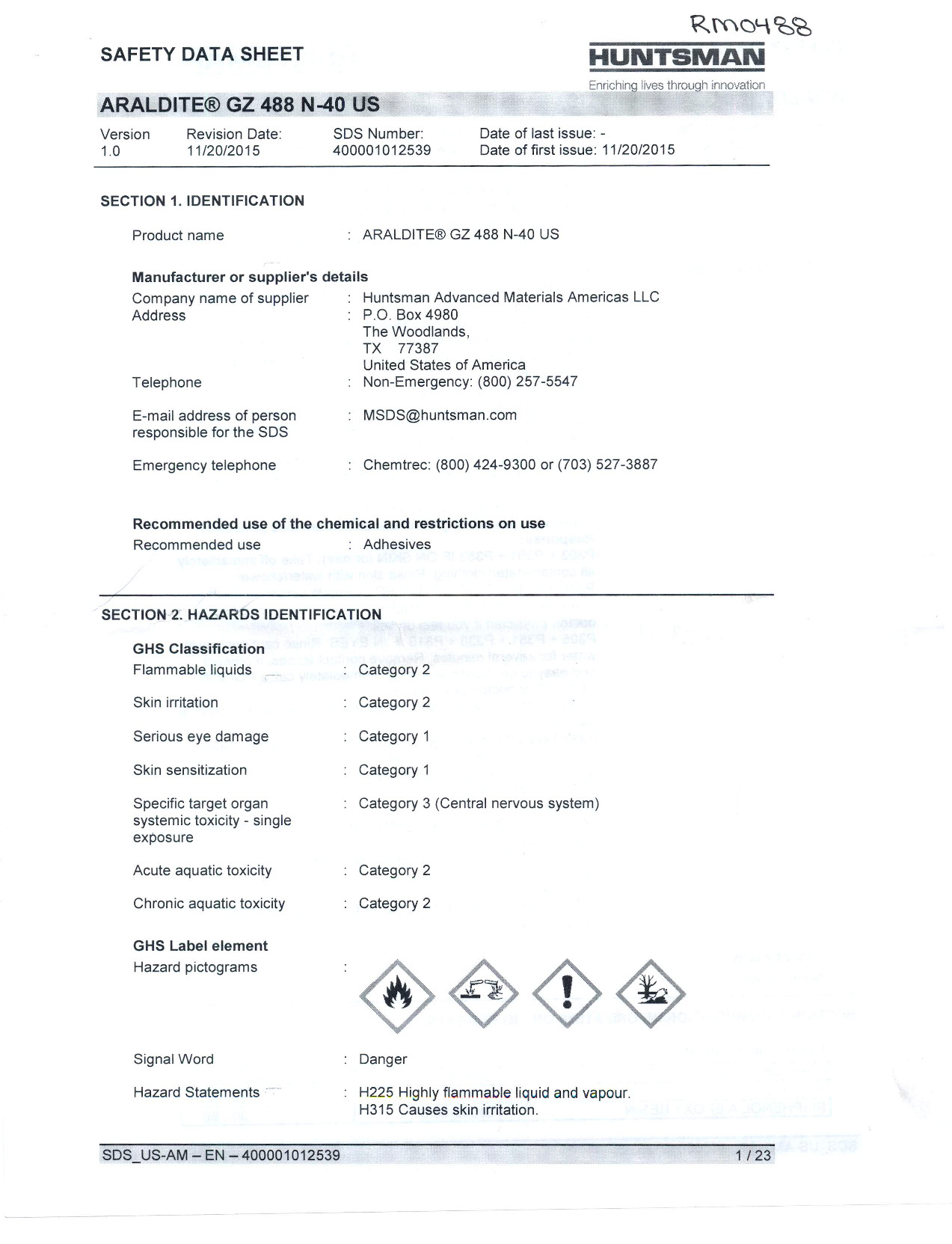 Araldite GZ 488 N 40 US SDS