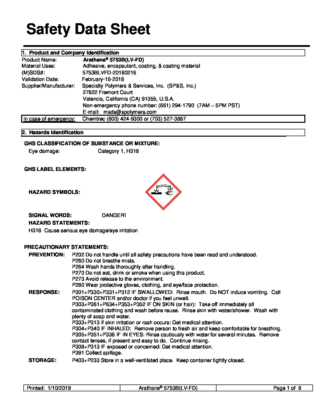 Arathane 5753B(LV FD) SDS