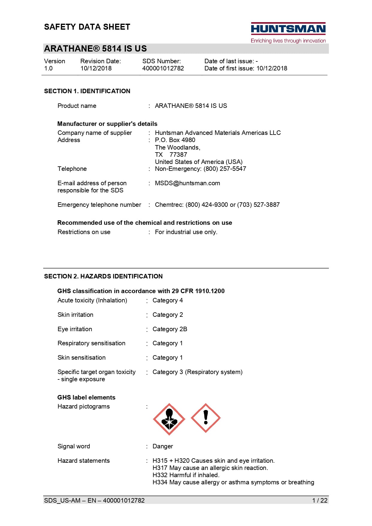 Arathane 5814 IS US SDS