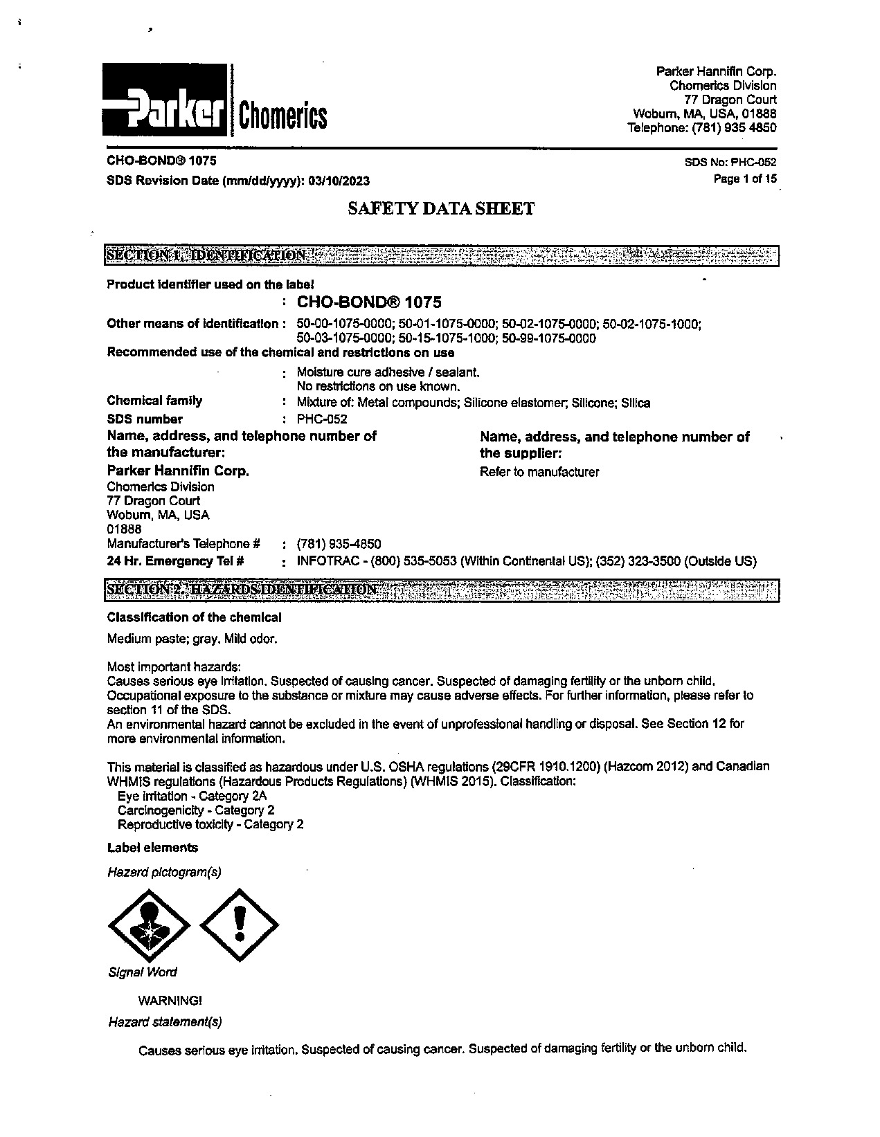 Cho Bond 1075 Sds