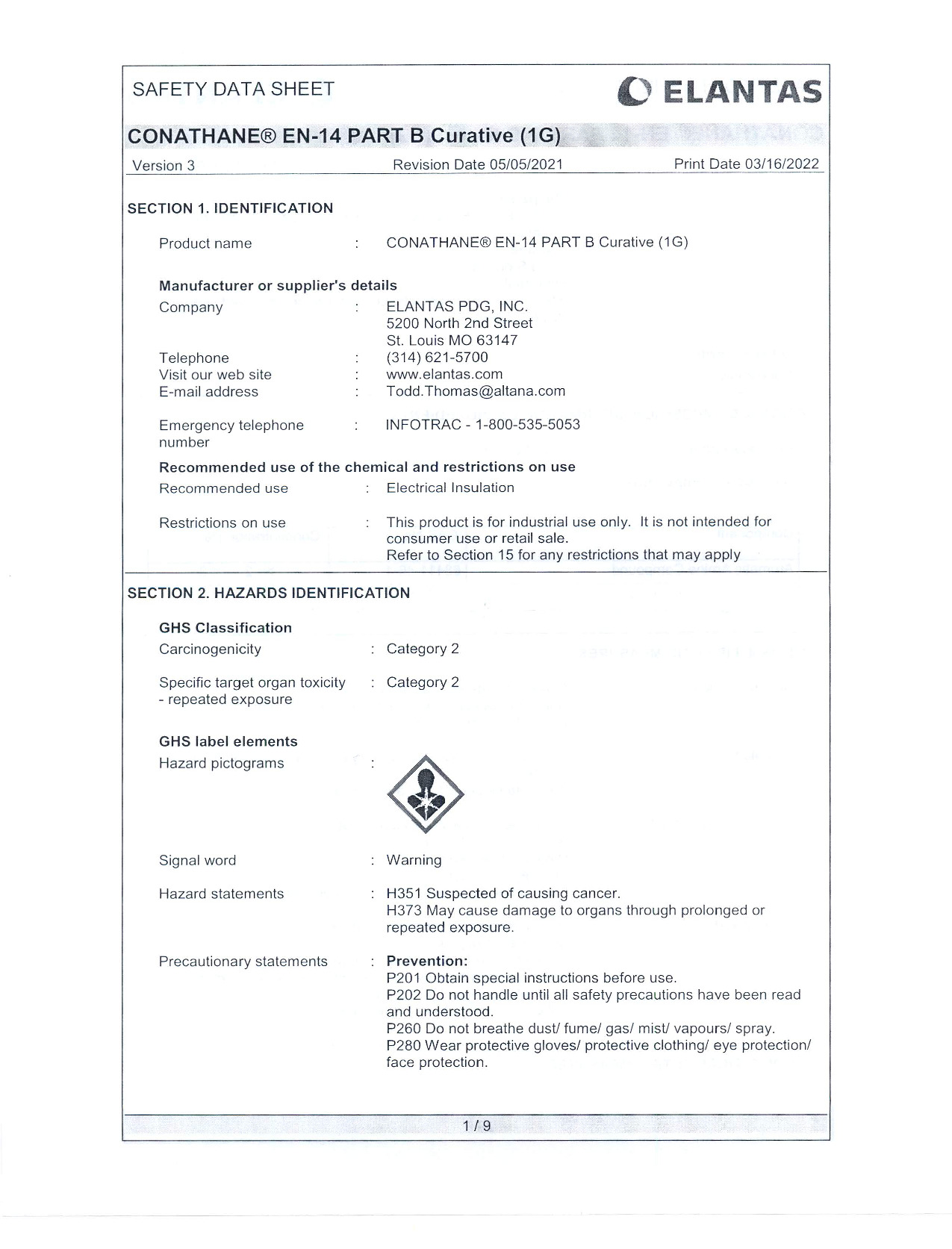 CONATHANE EN 14 Part B SDS