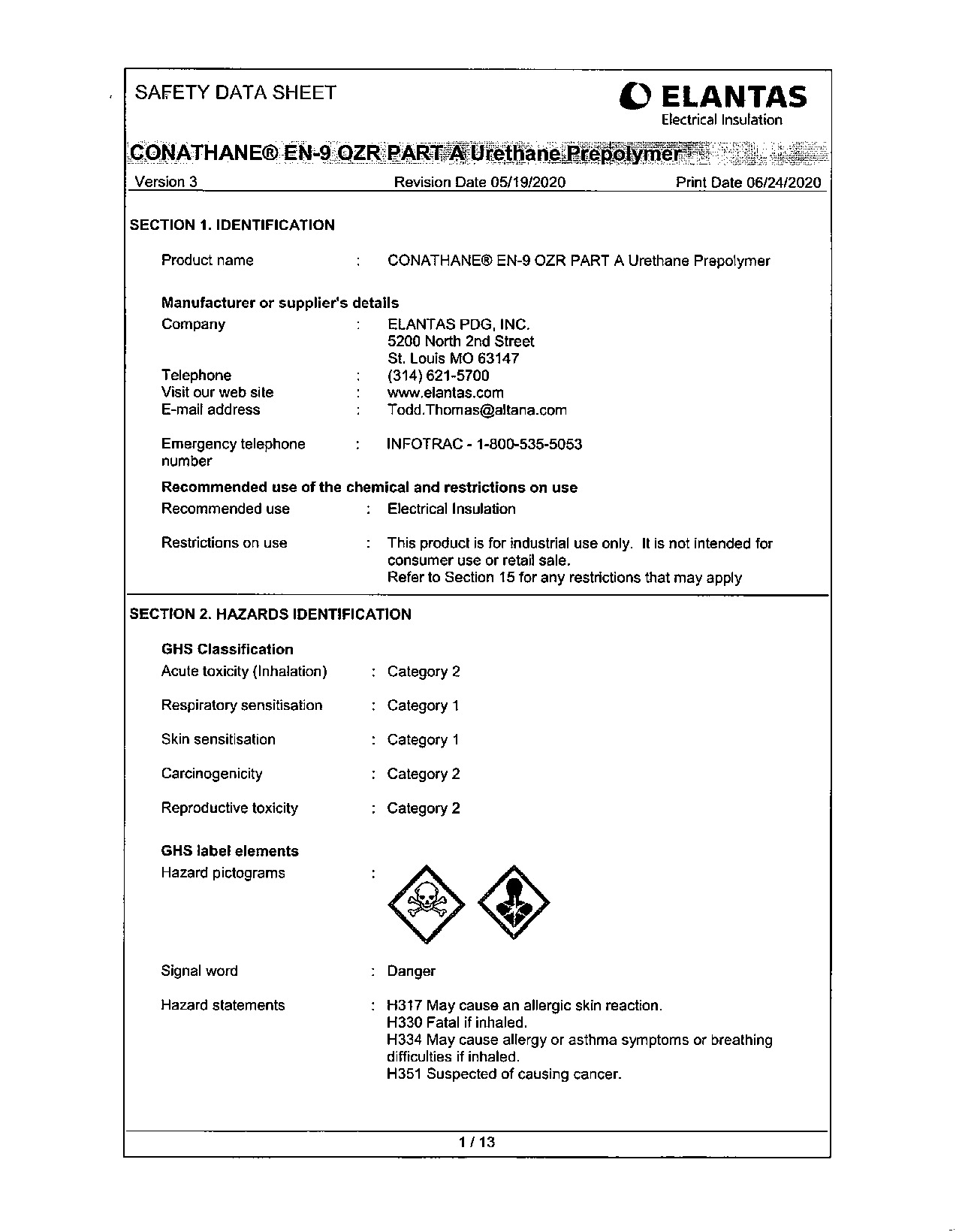 CONATHANE EN 9 OZR Part A SDS
