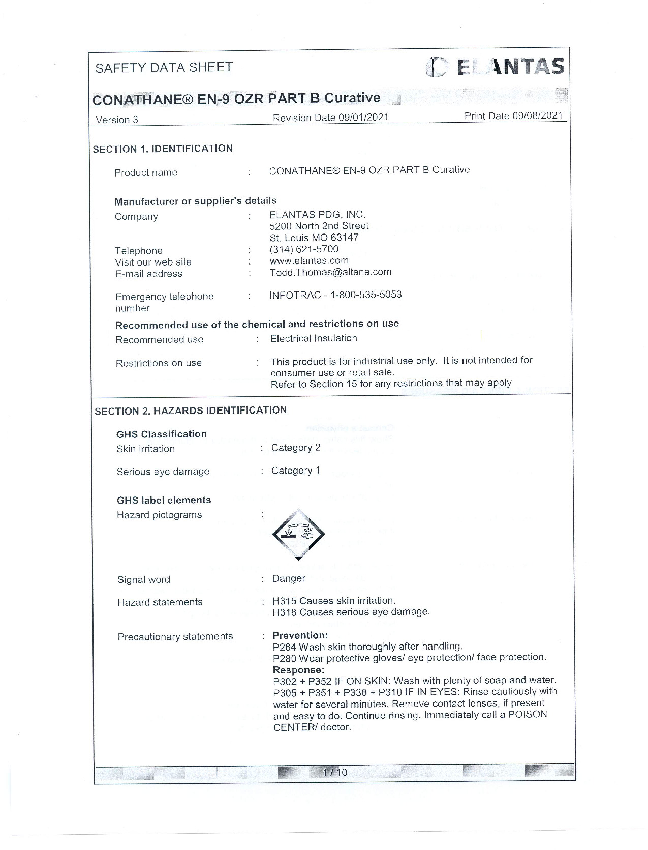 CONATHANE EN 9 OZR Part B Curative SDS