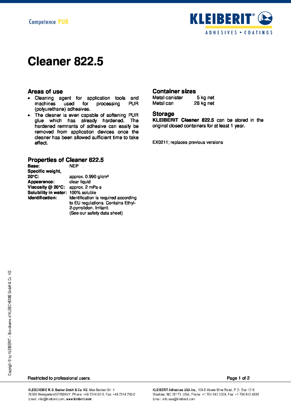 Cleaner 822.5 TDS