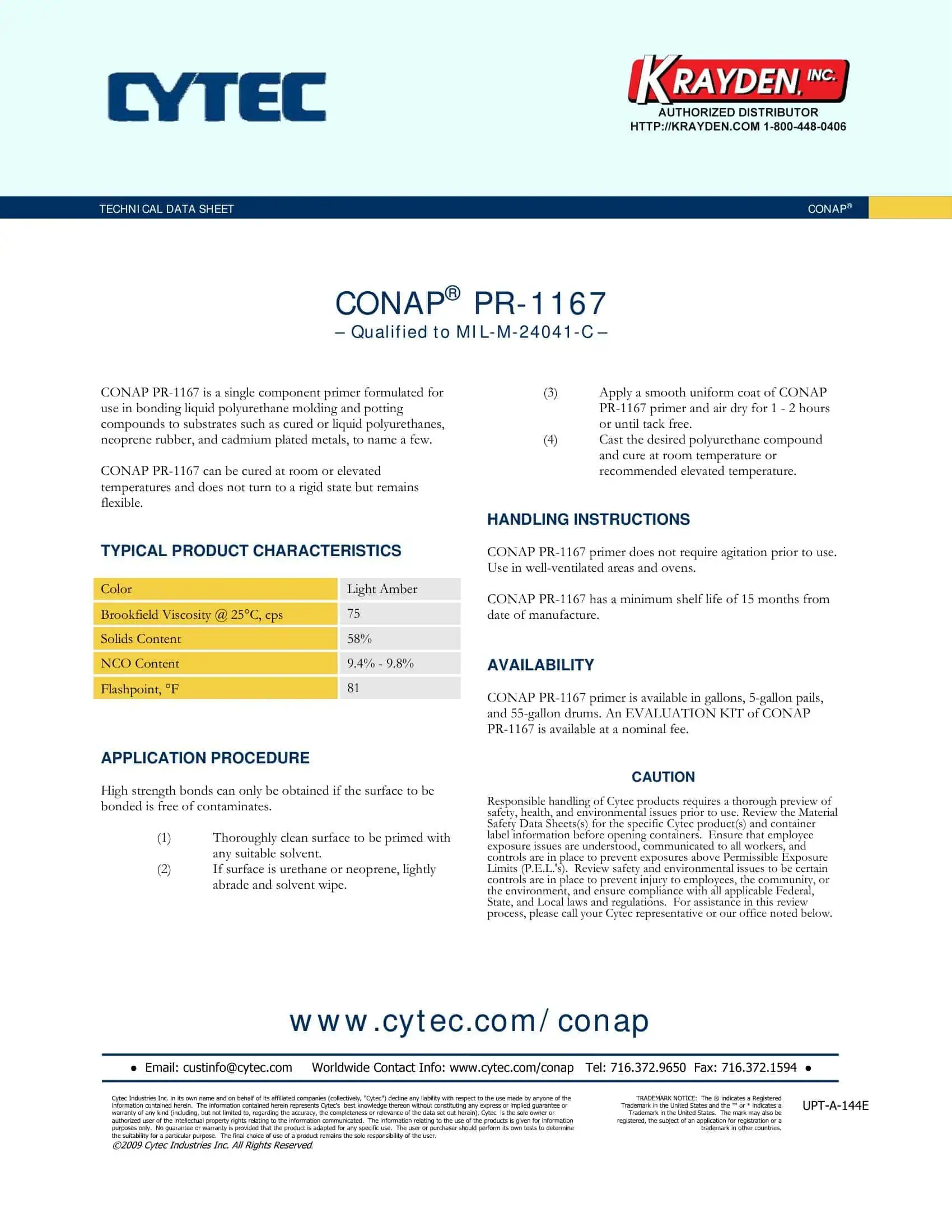Cytec Conap Pr 1167 TDS