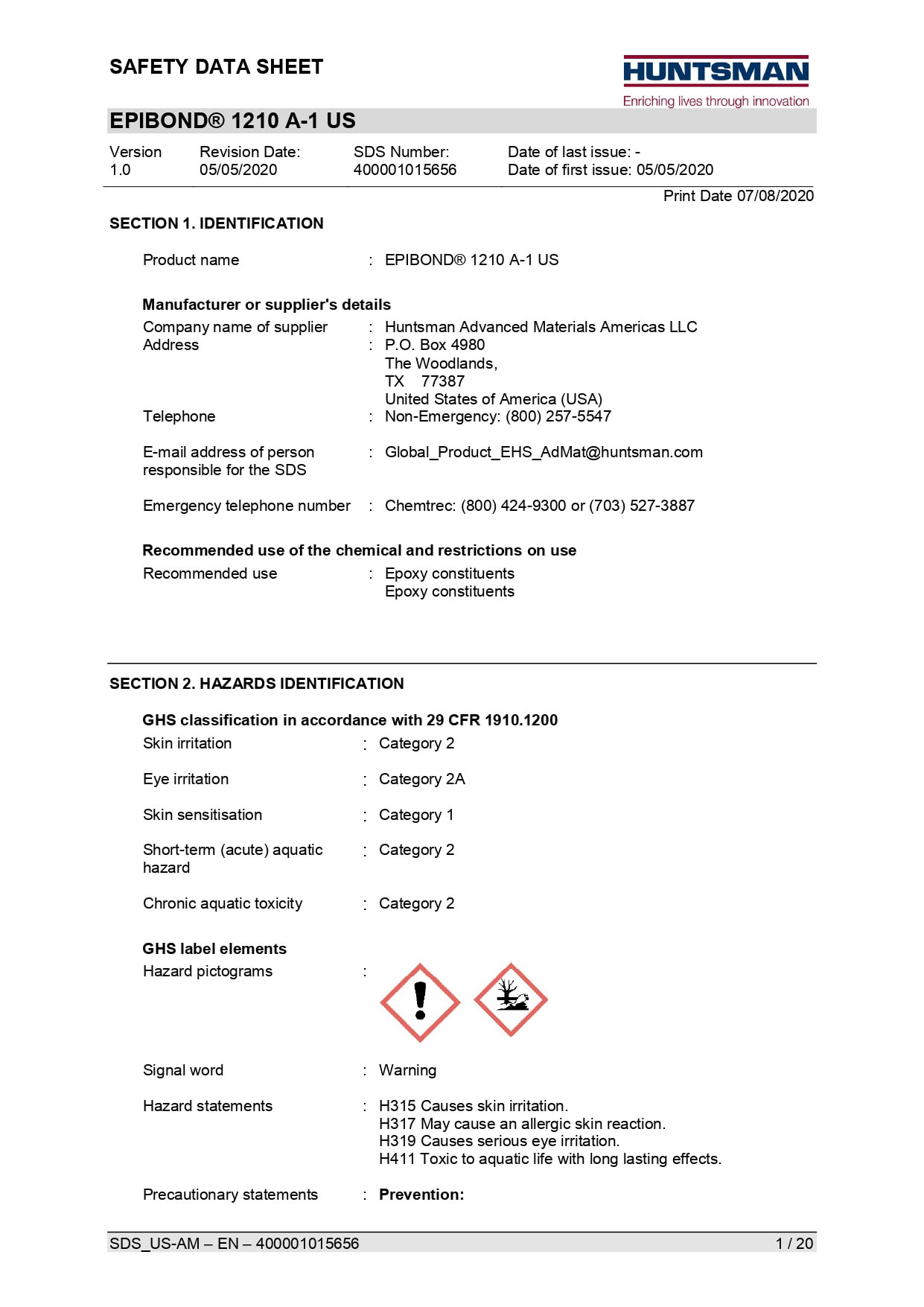 Epibond 1210 A 1 US SDS