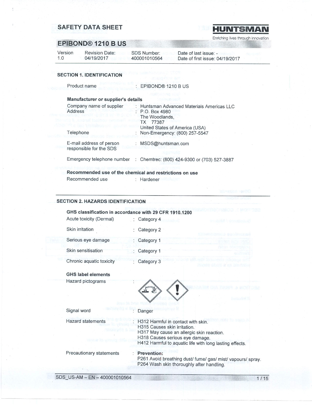 Epibond 1210 B US SDS