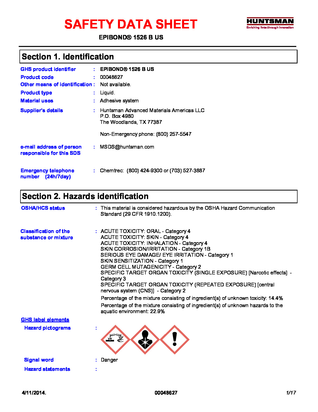 Epibond 1526 B US SDS