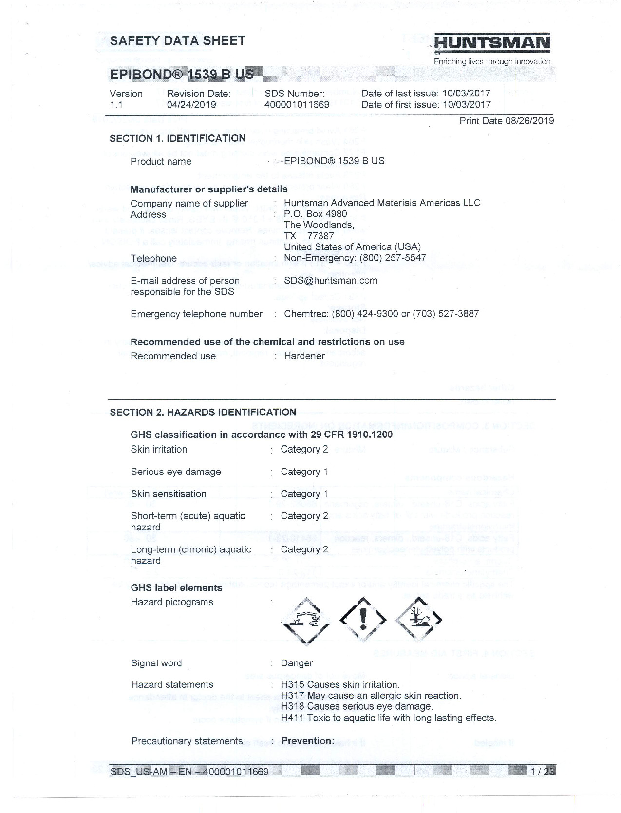 Epibond 1539 B US SDS
