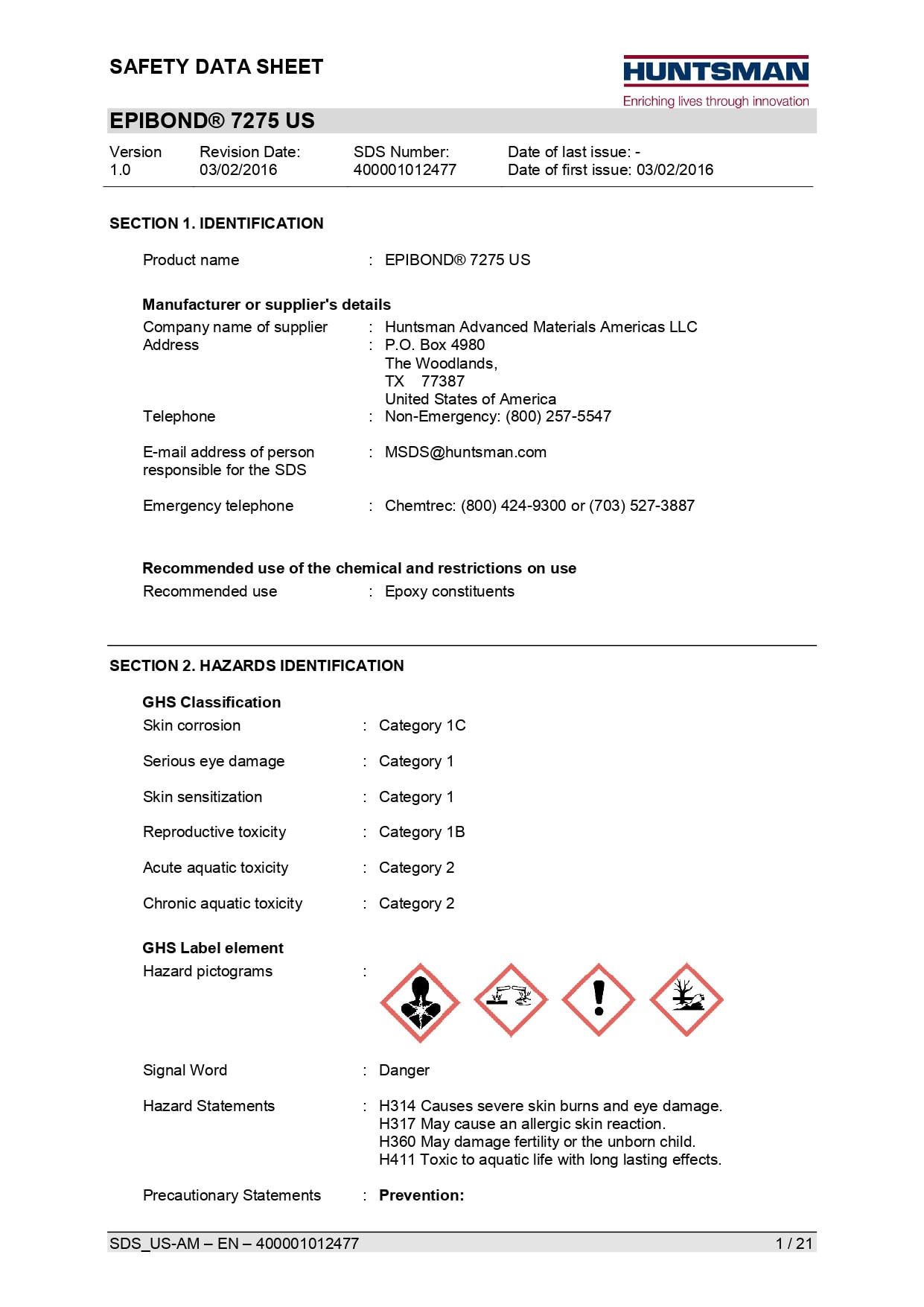 Epibond 7275 US SDS