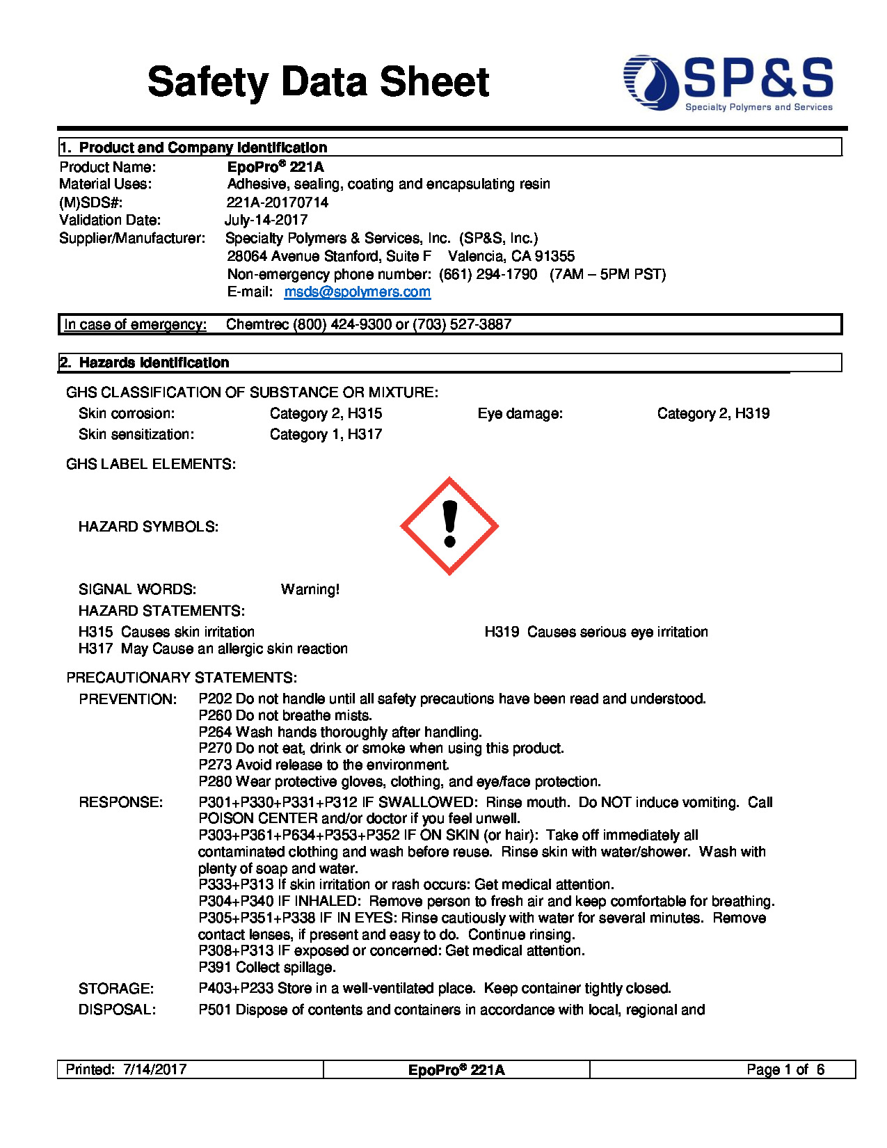 EpoPro 221A SDS
