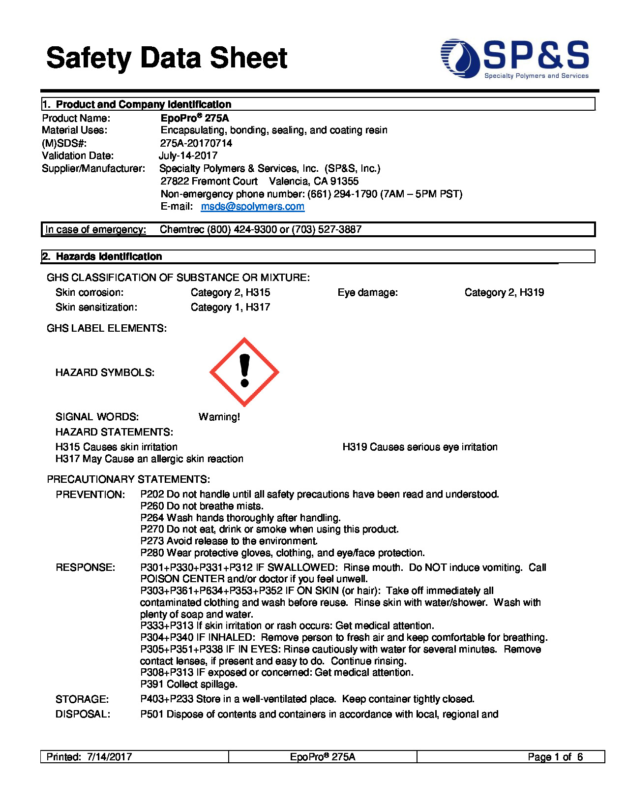 EpoPro 275A SDS