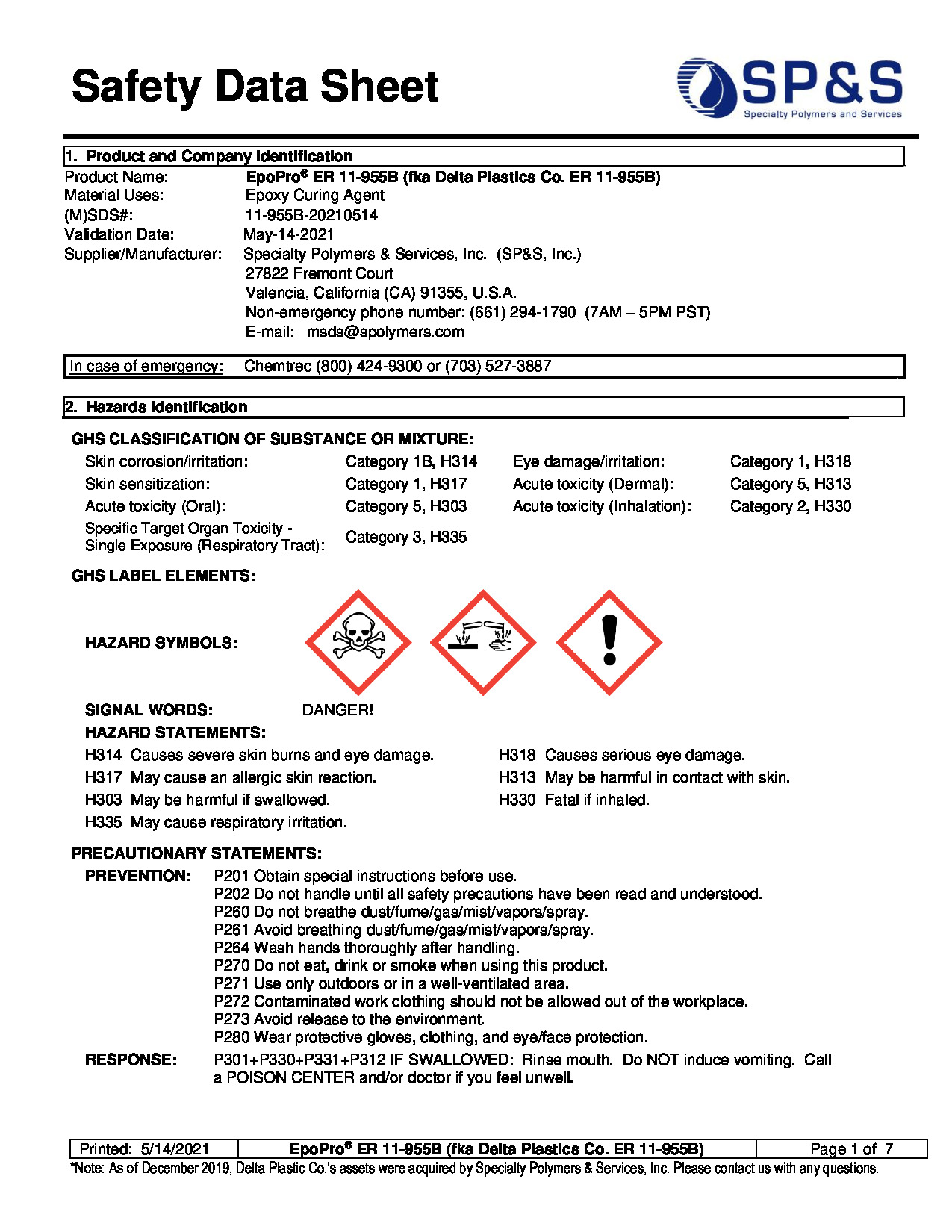 EpoPro ER 11 955B (Delta Plastics ER 11 955B) SDS