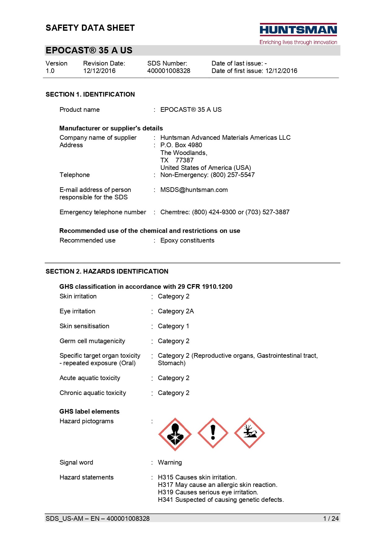 Epocast 35 A US SDS