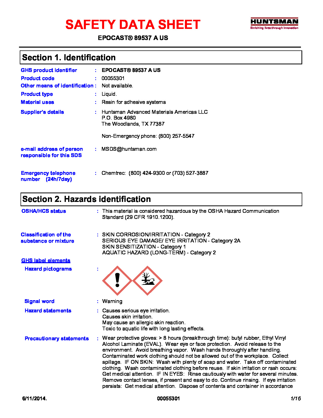 Epocast 89537 A US SDS