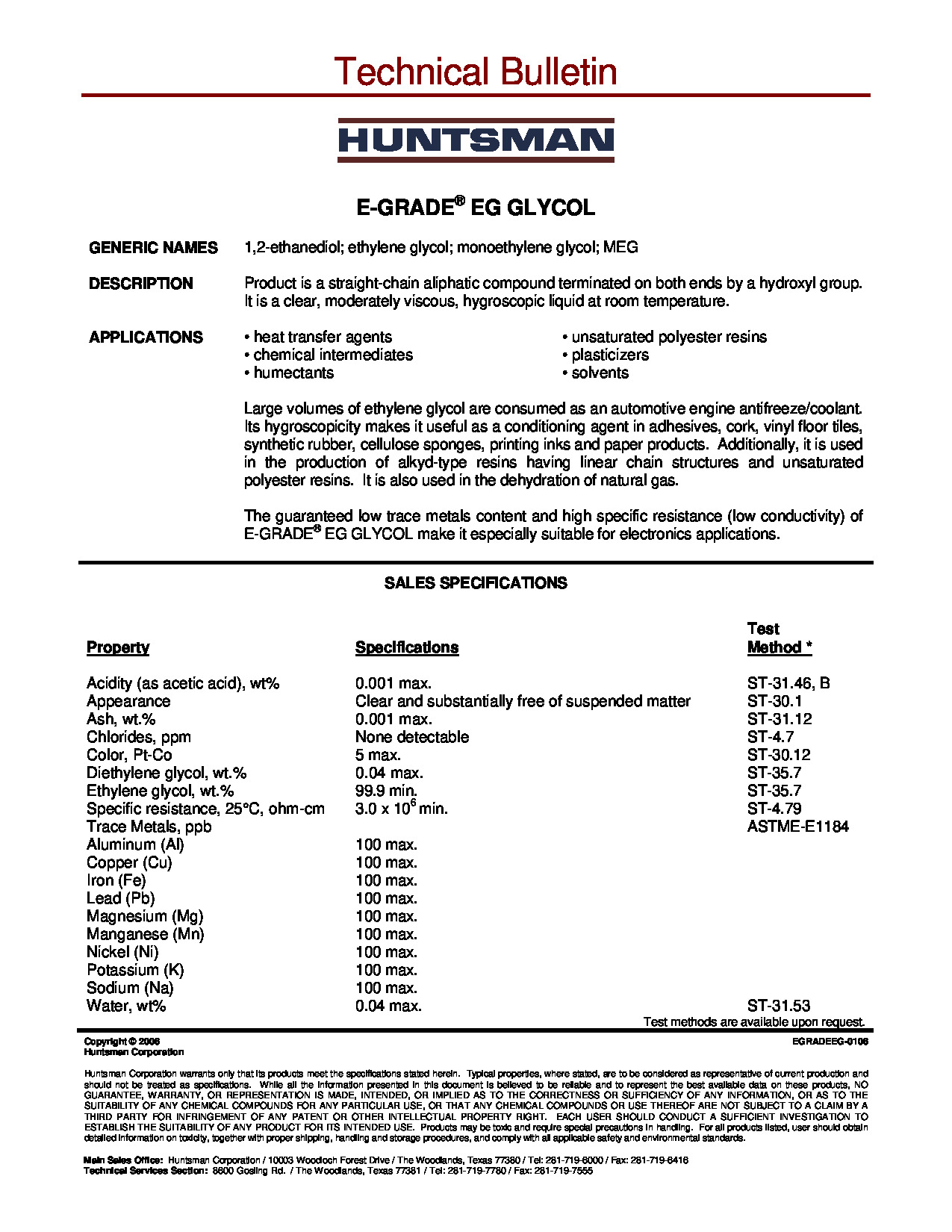 Ethylene Glycol E Grade Eg Glycol TDS