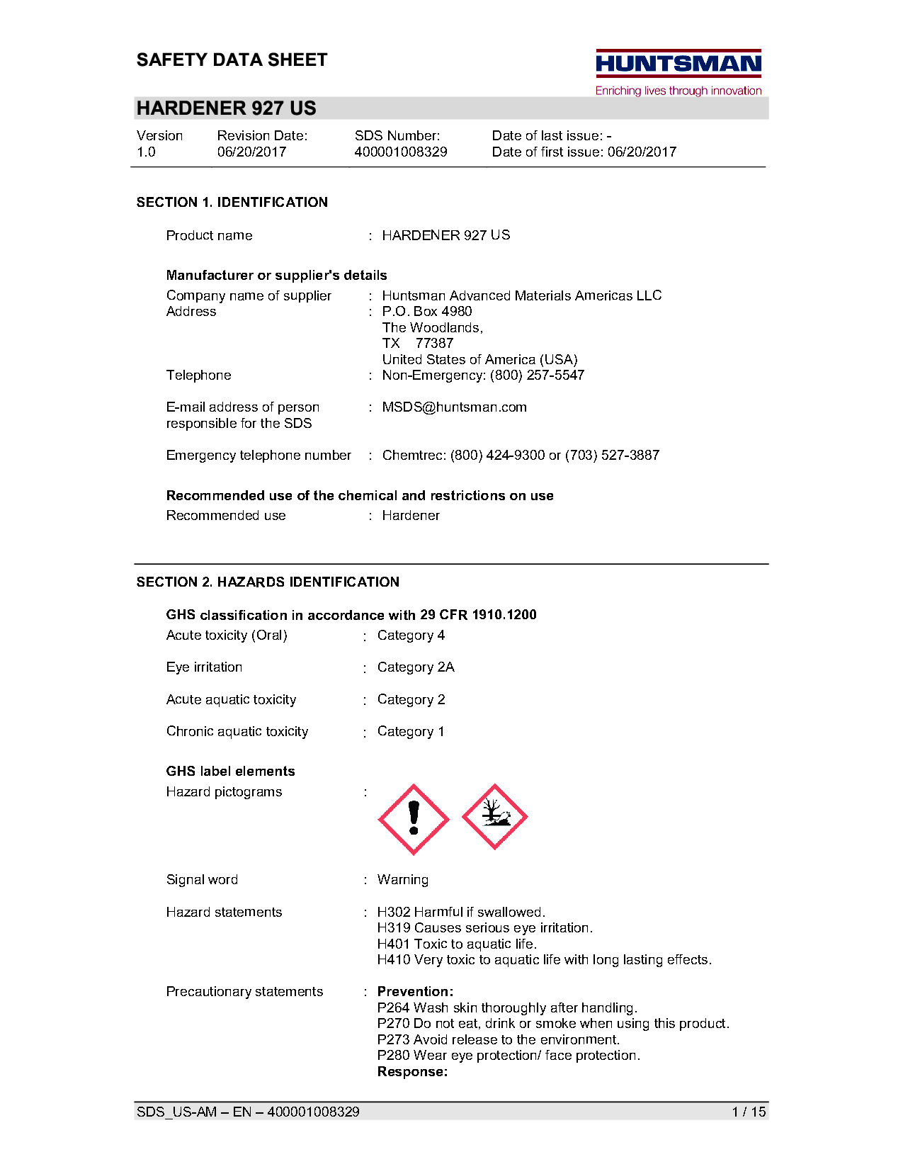 Hardener 927 US SDS