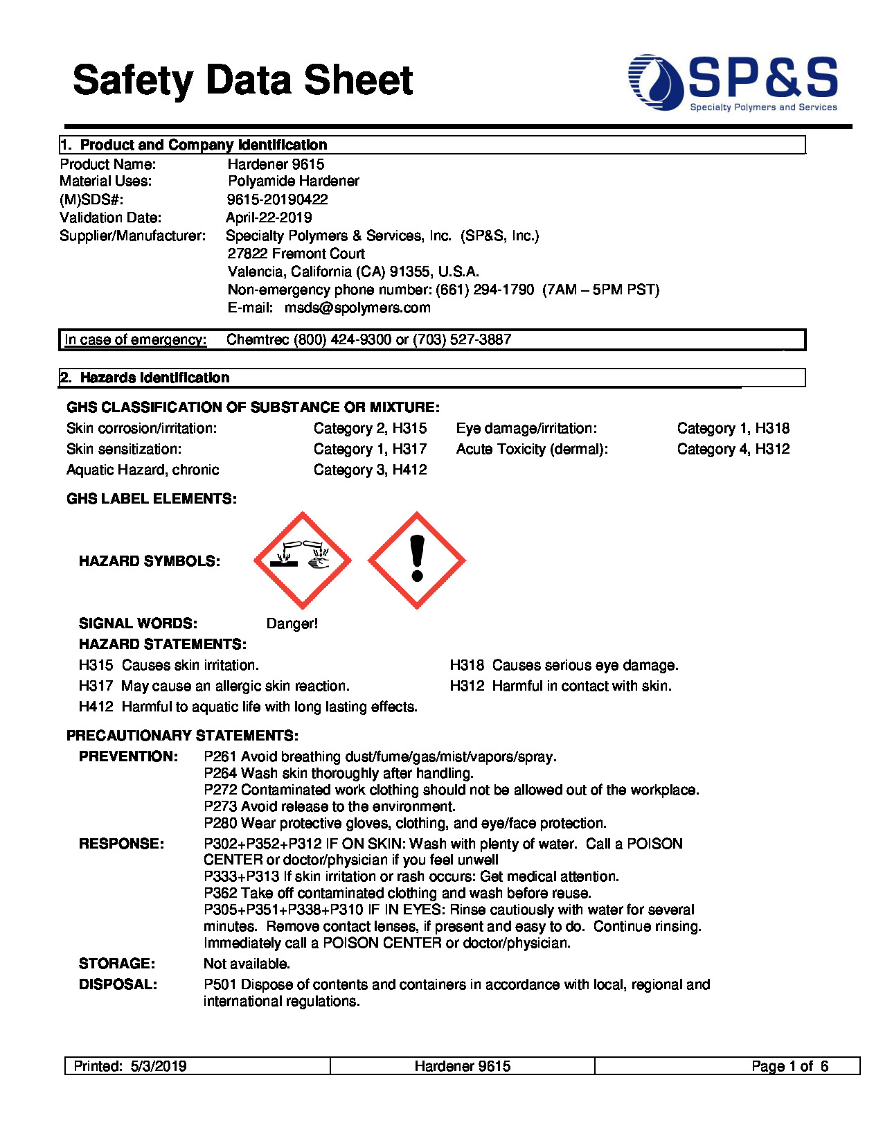 Hardener 9615 SDS