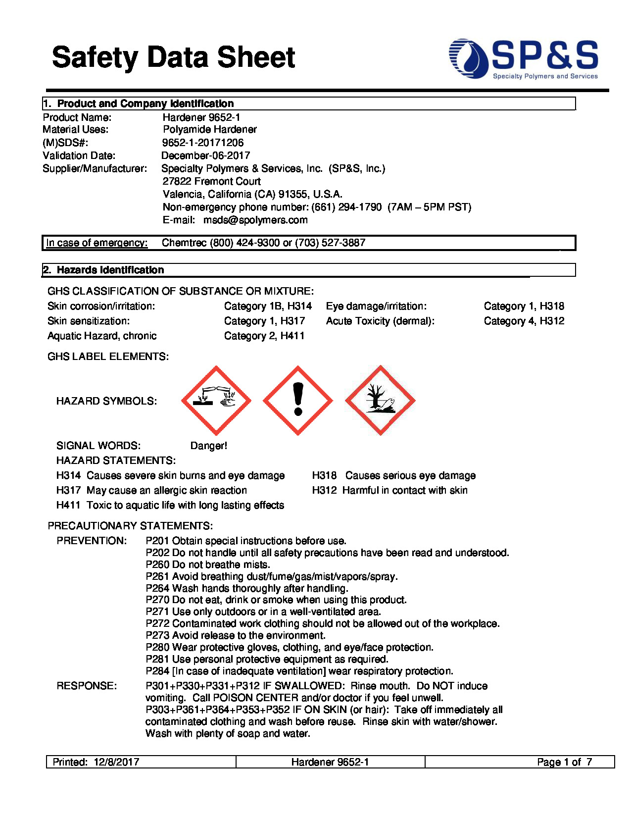 Hardener 9652 1 SDS