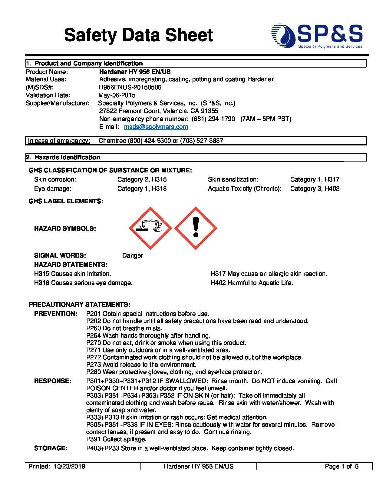 Hardener HY 956 EN US SDS