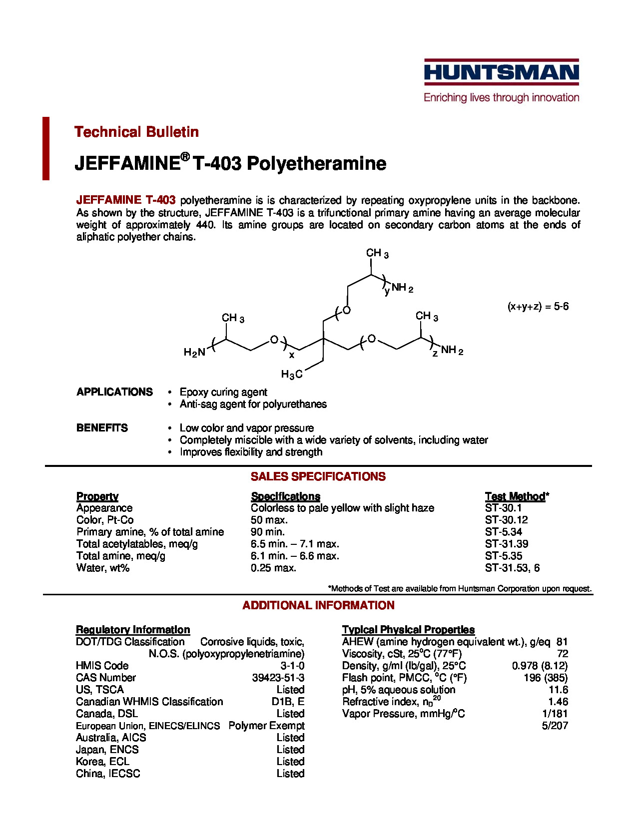 Jeffamine 403t  Us] Tds