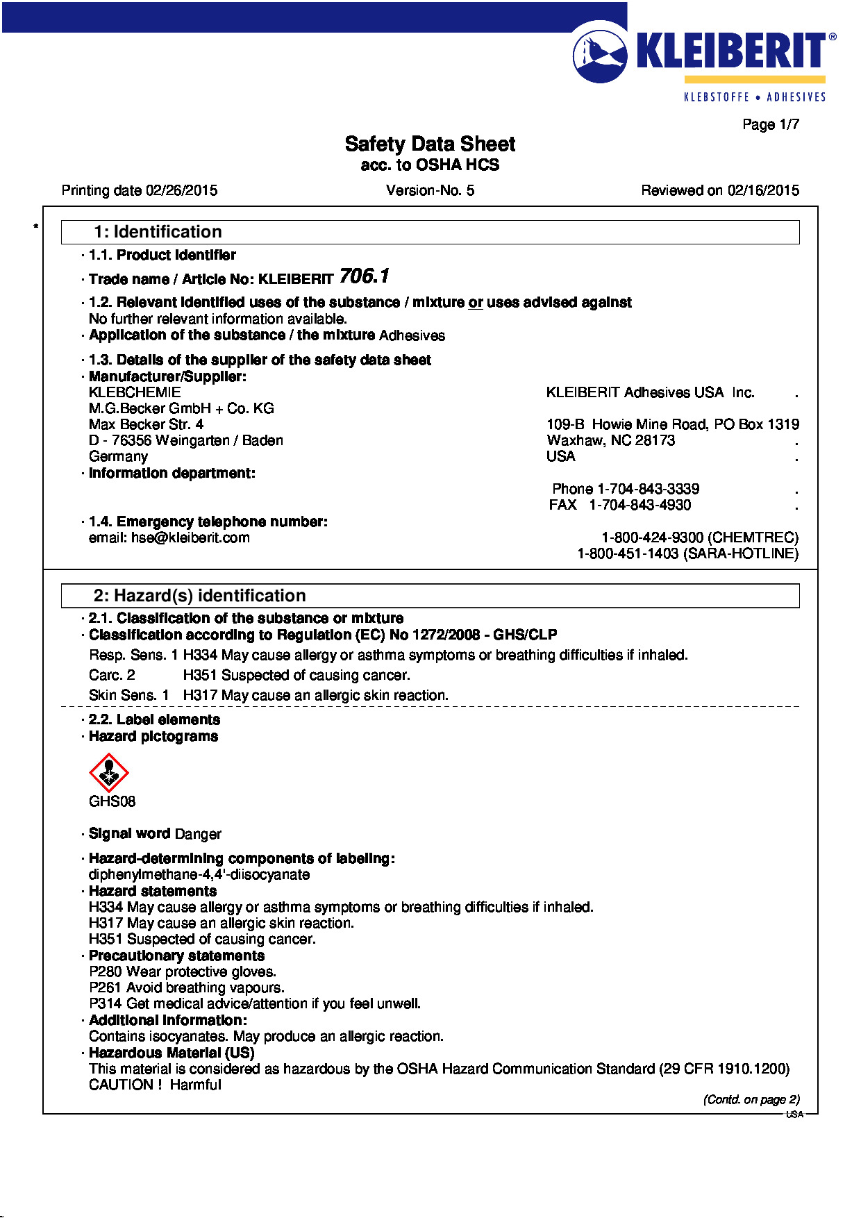 Kleiberit 706.1 SDS