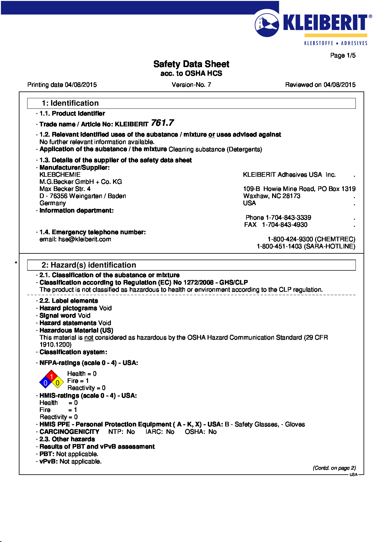 Kleiberit 761.7 SDS