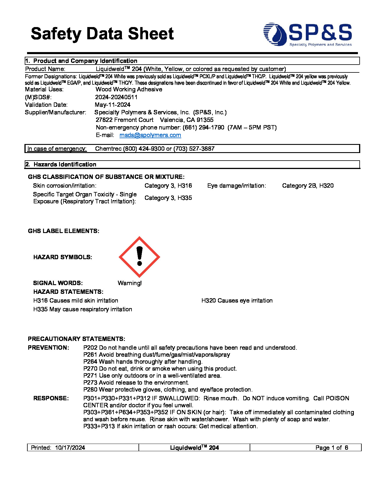 Liquidweld 204 SDS