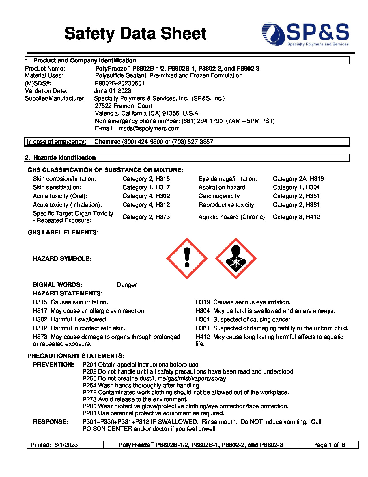 Polyfreeze P8802B SDS