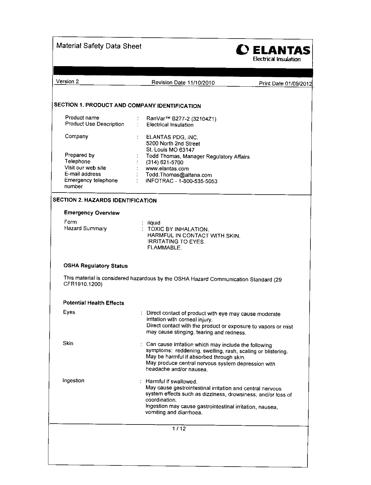 RanVar B277 2 MSDS