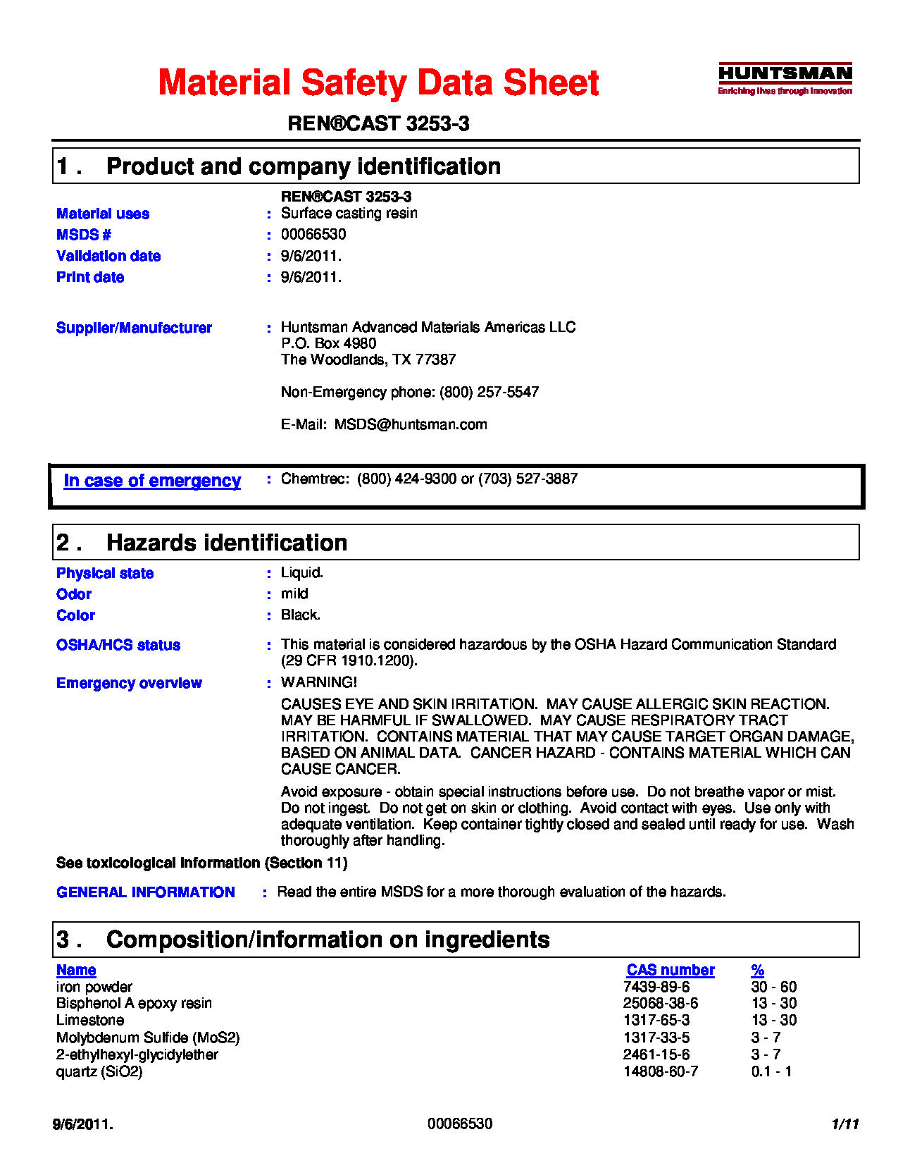Rencast 3253 3 MSDS