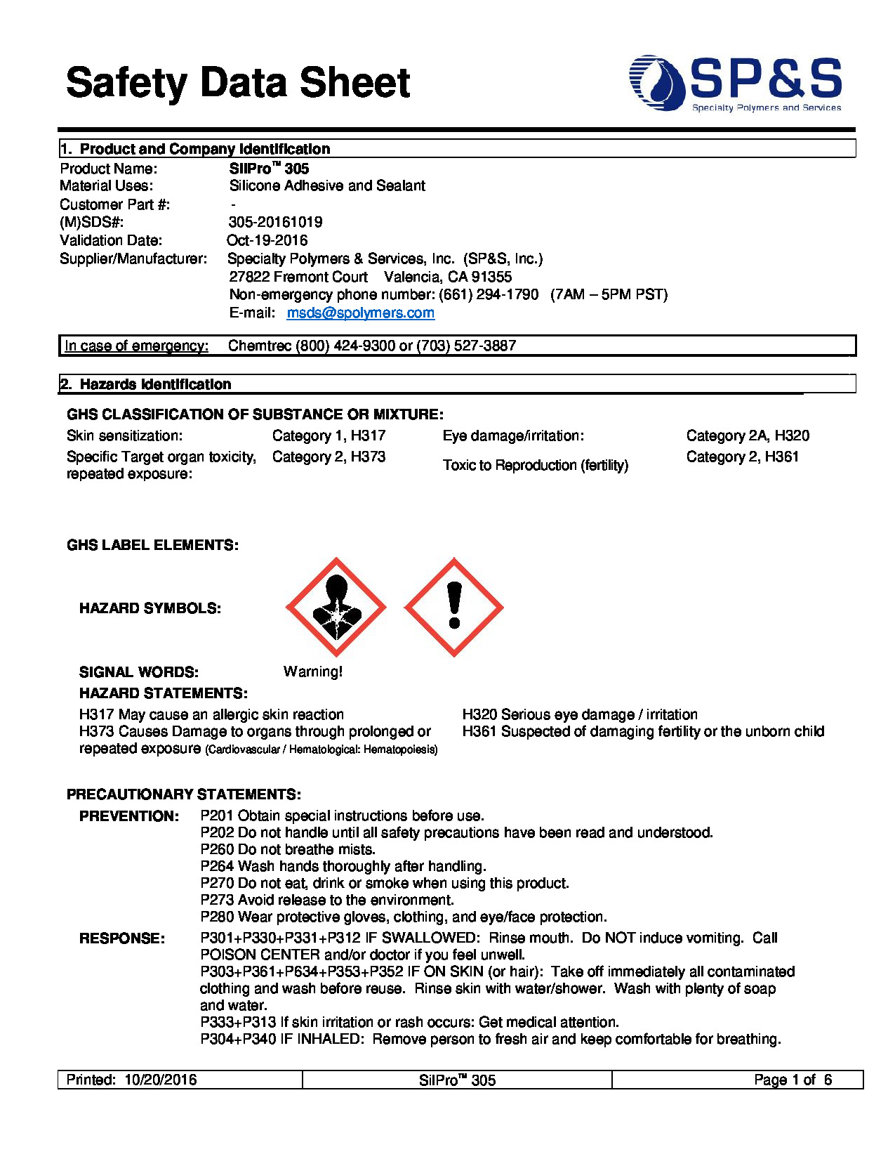 SilPro 305 GHS SDS