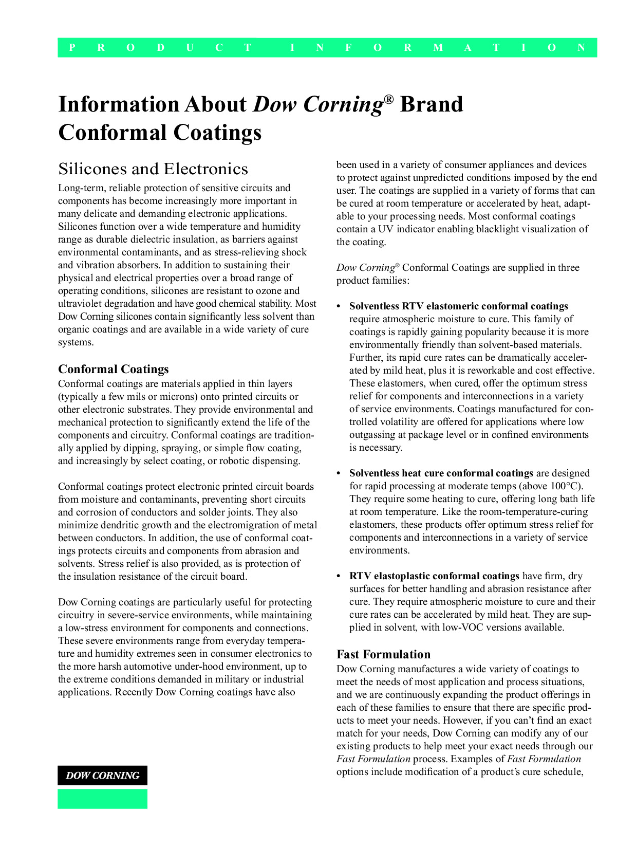 Silicone Conformal Coating Selector Guide