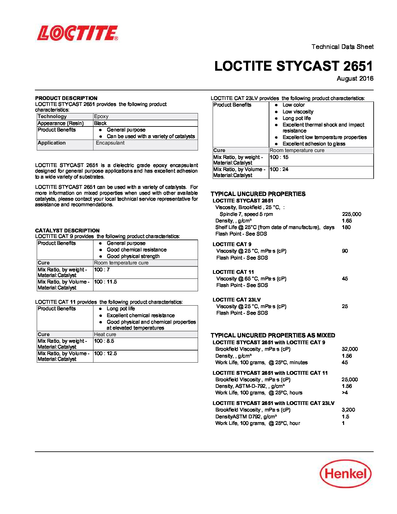 Stycast 2651 Resin Black TDS