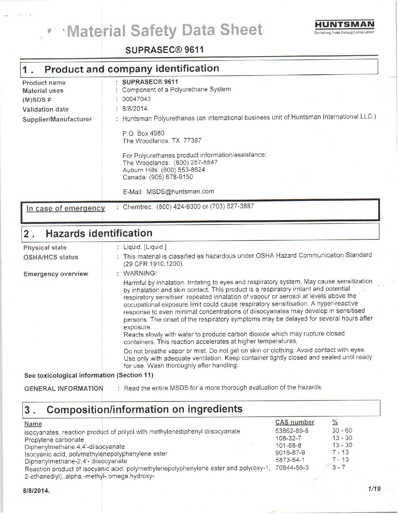 Suprasec 9611 MSDS