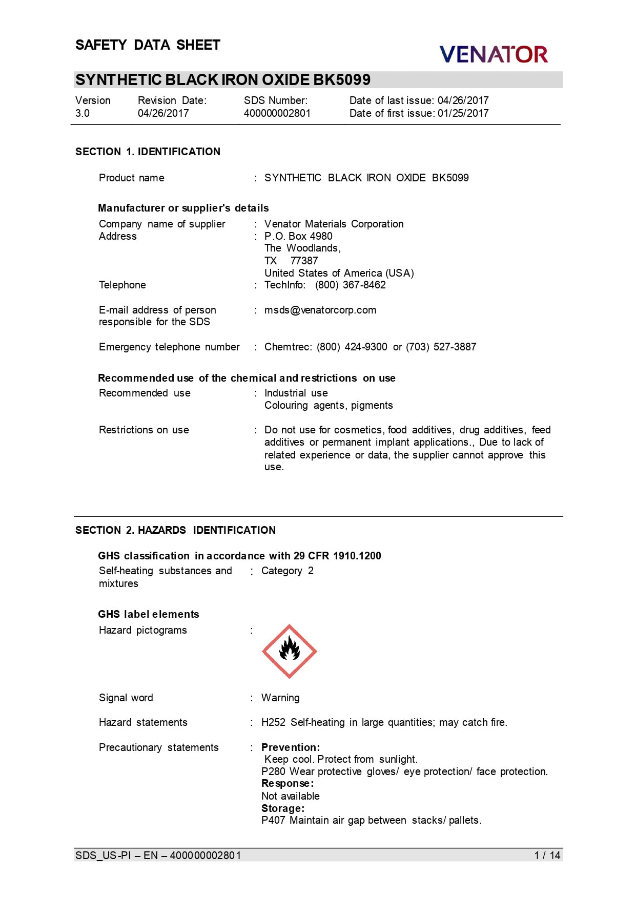 Synthetic Black Iron Oxide BK 5099 SDS