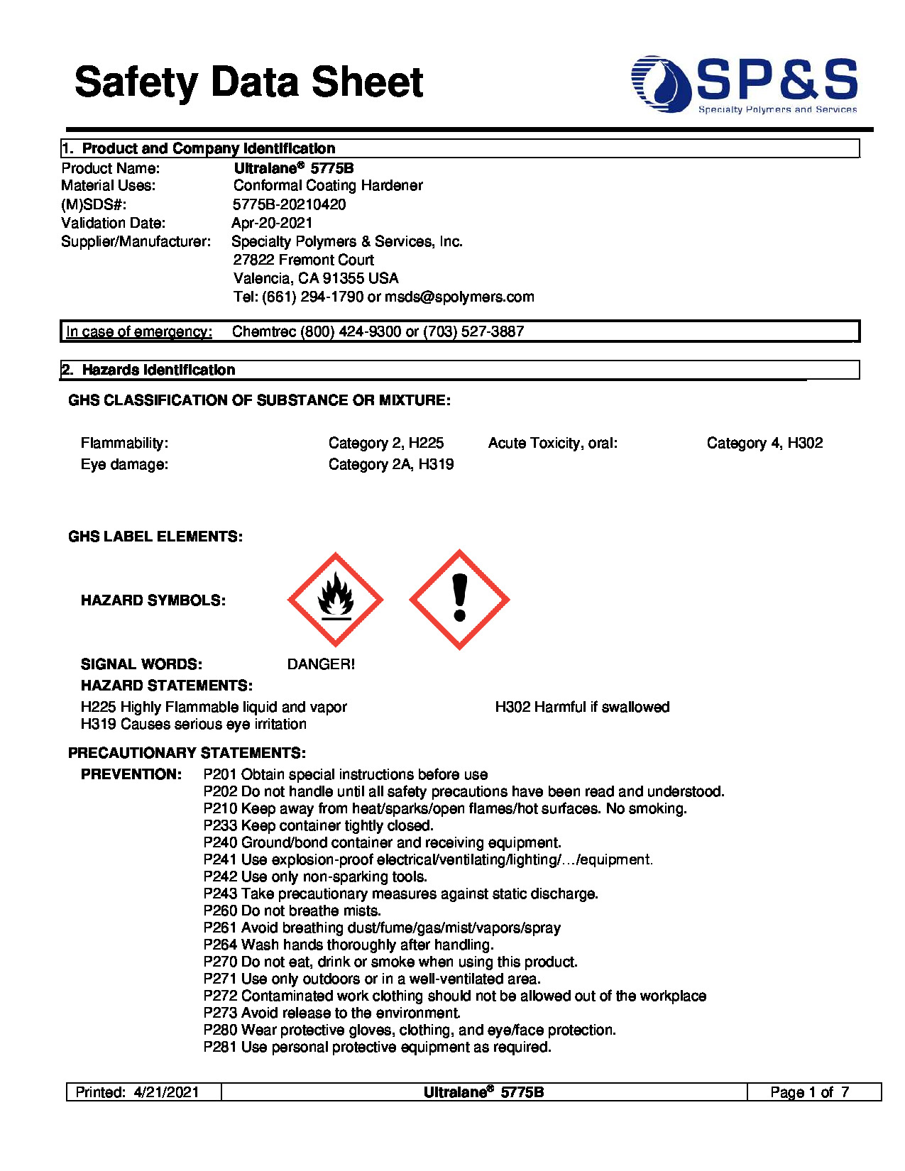 Ultralane 5775B SDS