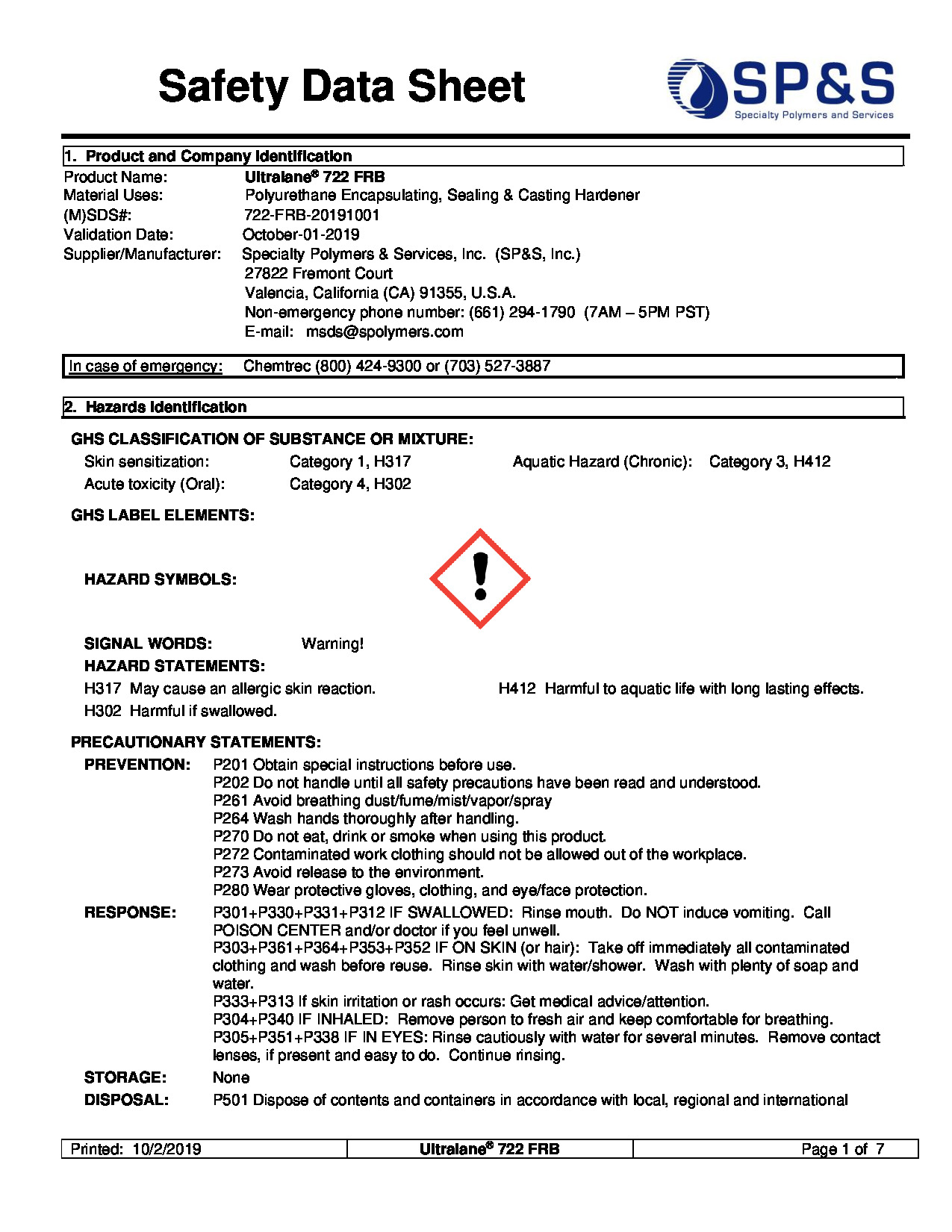 Ultralane 722FRB SDS