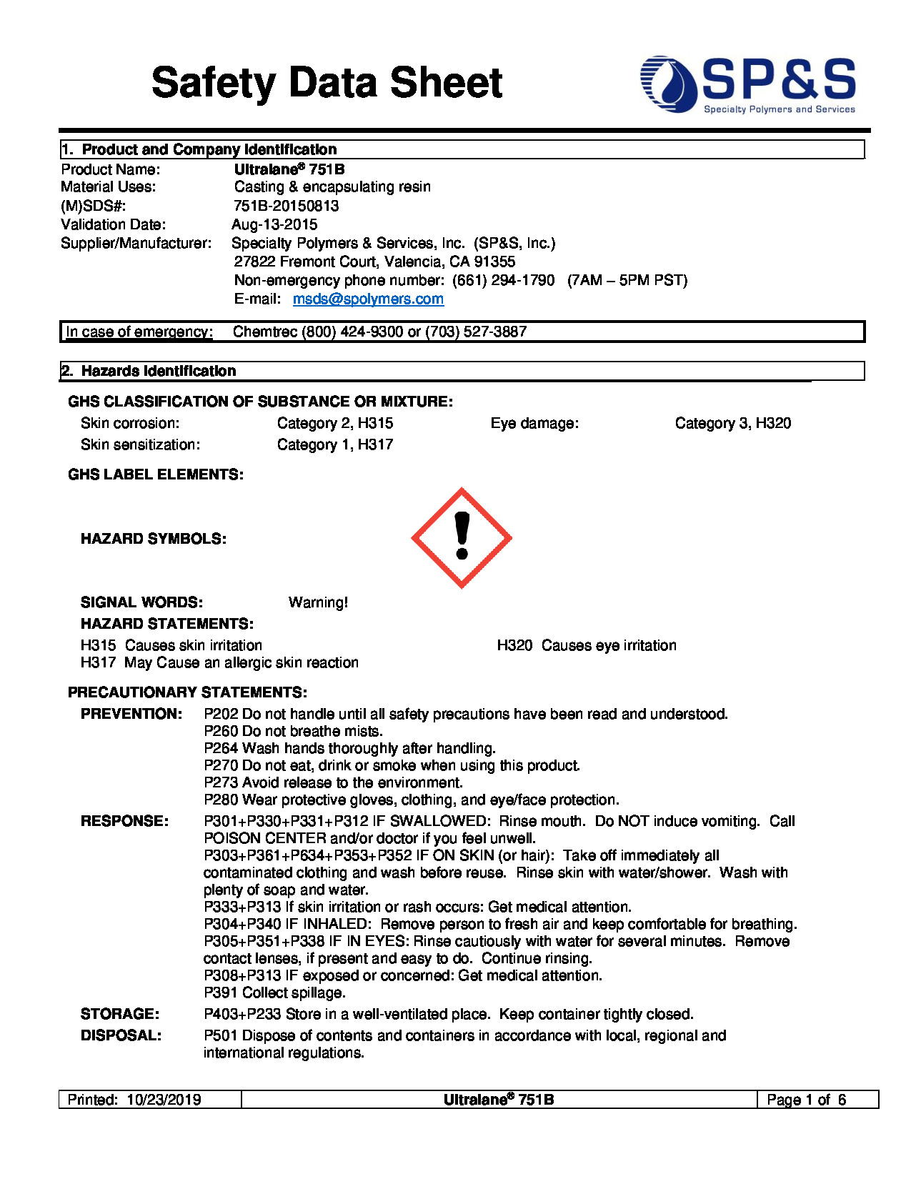 Ultralane 751B SDS